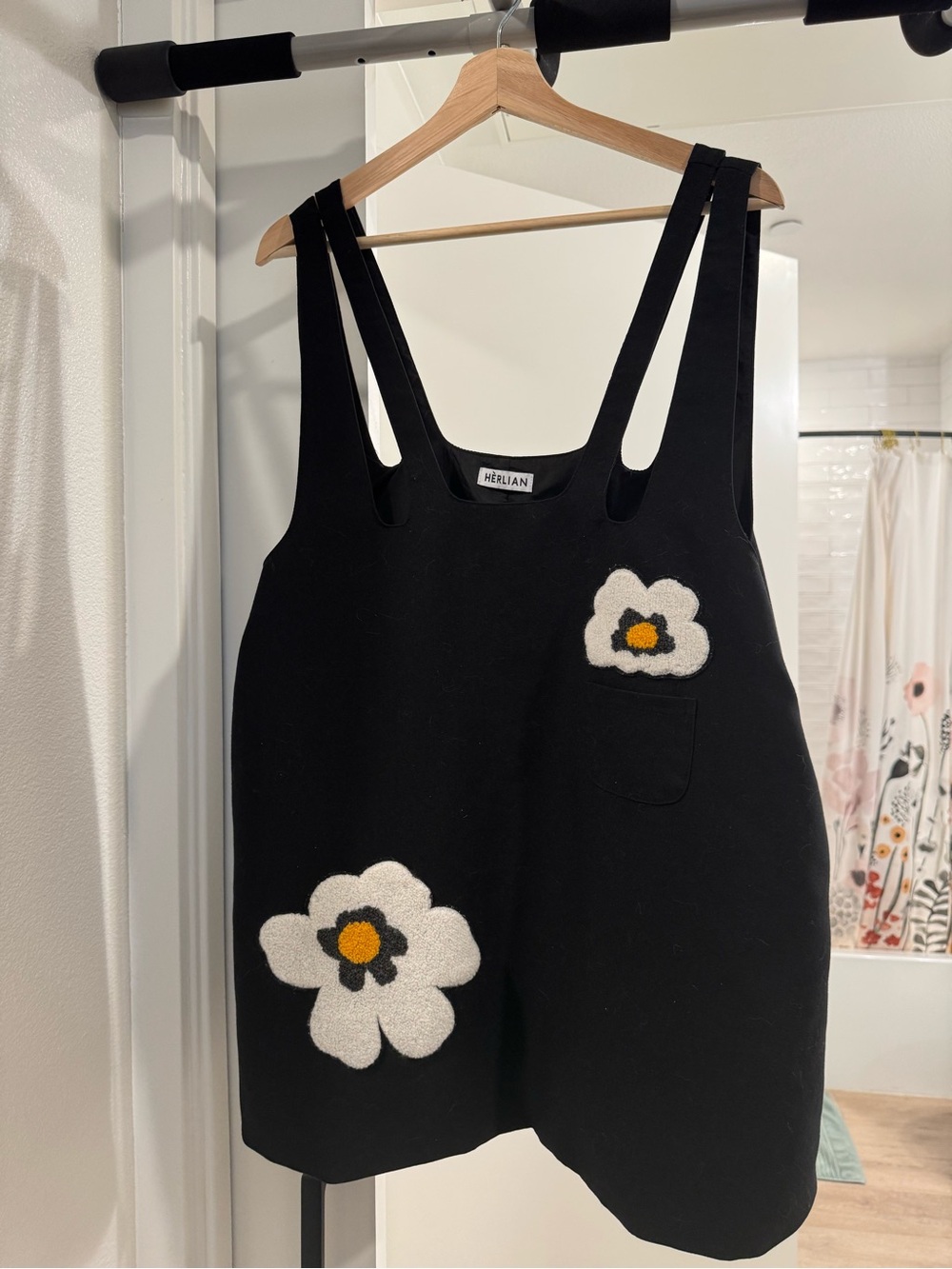 Hélian Black Floral Appliqué Pinafore Dress for Girls